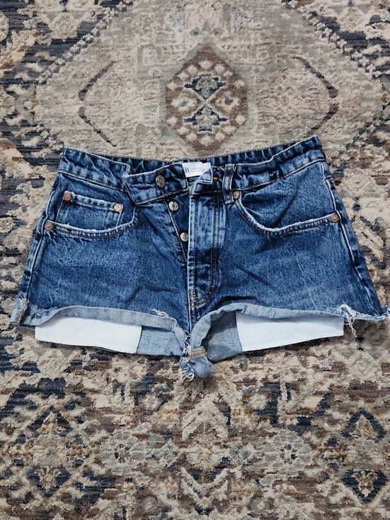 Zara Pants - Zara Botton Fly High-Rise Dark Blue Denim Cuffed Shorts